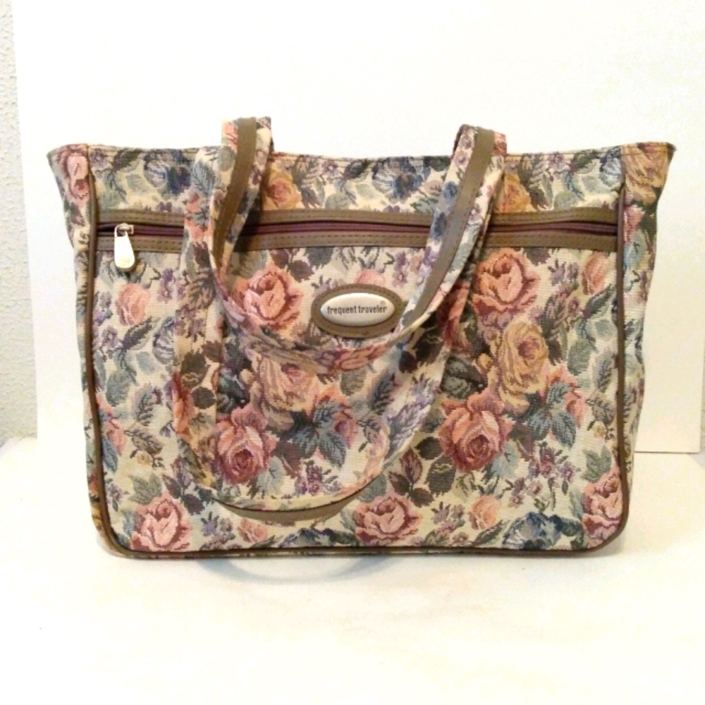 Frequent Traveler Floral Print Zip Overnight Bag